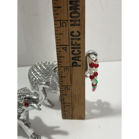 Lot 2 Brass Elephants W/ Stone Decor Mom & Baby Indian Luck Figures Silver Color - Picture 8 of 9